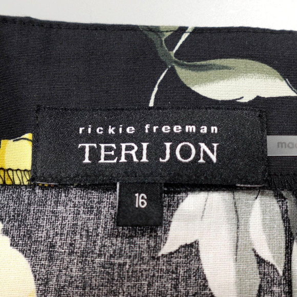 Teri Jon By Rickie Freeman Midi Dress 16 Black Yellow Roses Tiered Summer - Picture 3 of 16